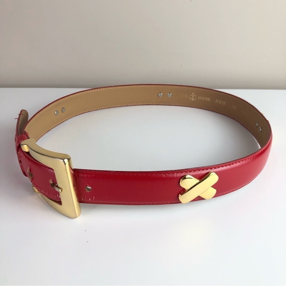 Vintage JG Hook red leather gold X belt S